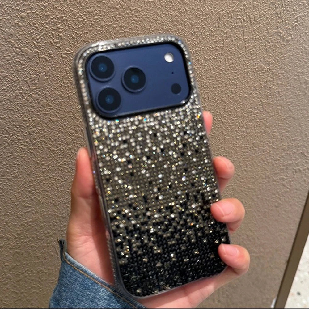 Luxury Bling Glitter Diamond Gradient Phone Case For iPhone 17 Pro Max 16 15 14 13 Pro Max Rhinestones Shockproof Bumper Cover
