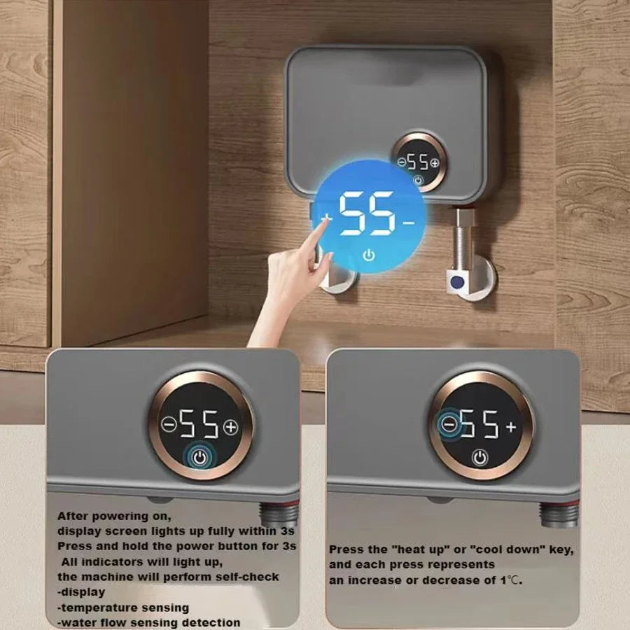 Esquentador elétrico de 5500W, pequeno depósito instantâneo sem tanque para instalação sob lava-loiça, 220V, para cozinha e casa de banho