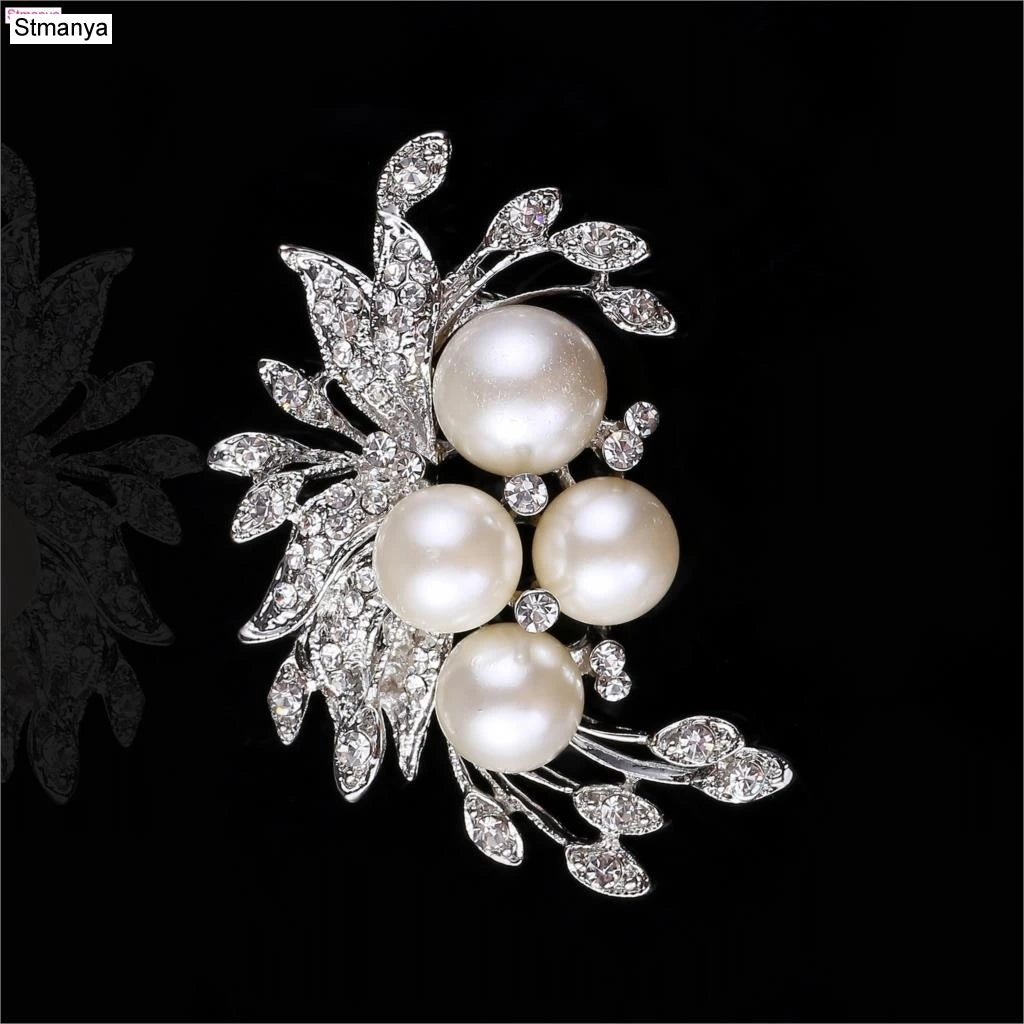 New Retro Rhinestone Pearl flower bride wedding brooch fashion Shawl Scarf Buckle pins gift jewelry Wholesale  H1092