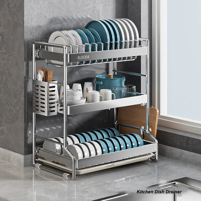 New Dish Drainer Kitchen Storage Organization Stainless Steels Drainer Kitchen Dishes Kitchenware Tableware Drainer Board Rack