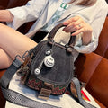 Denim Small Backpack  New Contrast Color Women Bag Retro Ethnic Style Embroidered Multifunctional Bagpack Crossbody Bolsa