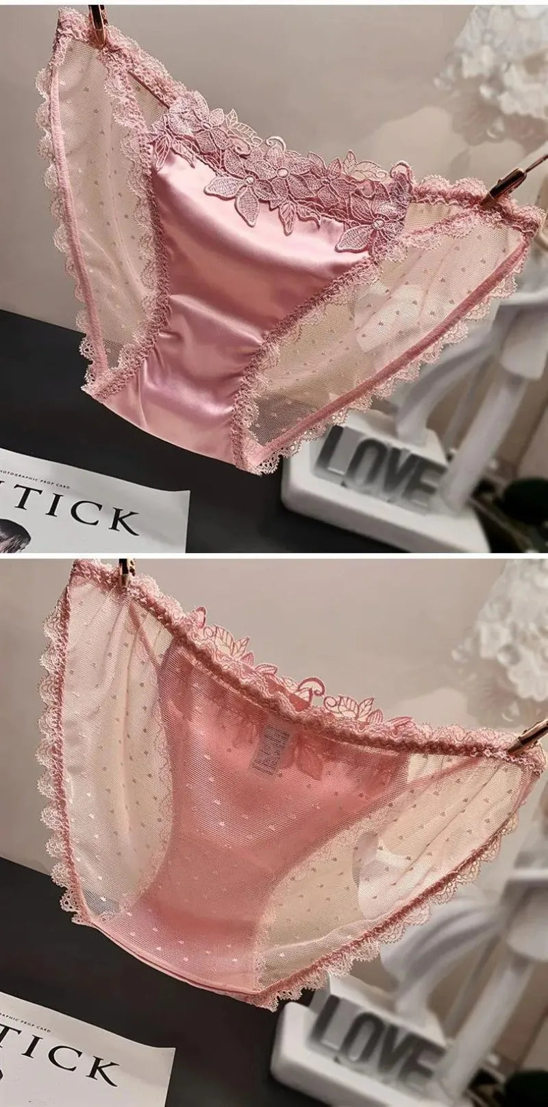 Women's Underwear Sexy Fashionable Satin Lace Thangka Embroidered Transparent Enticing Women's Underwear