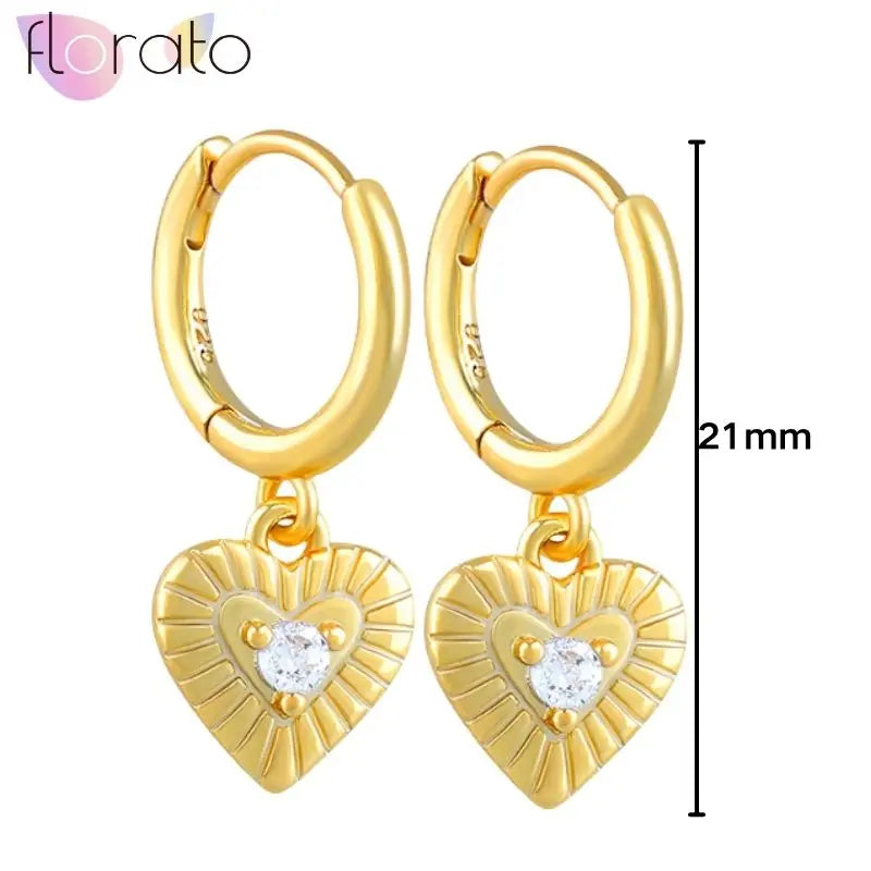 925 Sterling Silver Ear Buckle Retro Metal Heart Pendant Hoop Earrings for Women CZ Huggie Earrings Fashion Females Jewelry