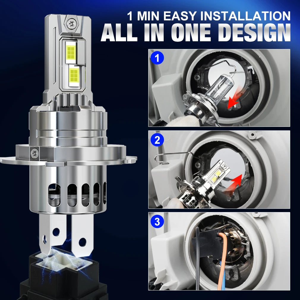 S&D H4 LED Lights Fog Bulb with Turbo Fan 30000LM 300W Super Bright Wireless Auto Lamp 6000K High Low Beam Car Headlamp CANBUS