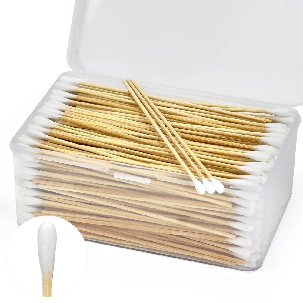 100/300Pcs 6 Inch Long Cotton Swabs with Wooden Handles, Cotton Tipped Applicator for Cleaning, Cotton Sticks Oil Makeup