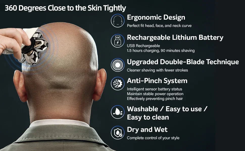 Electric Shaver 7D Floating Cutter Head Base Charging Portable Men's Beard Trimmer Clipper Skull Shaver Waterproof Shaving
