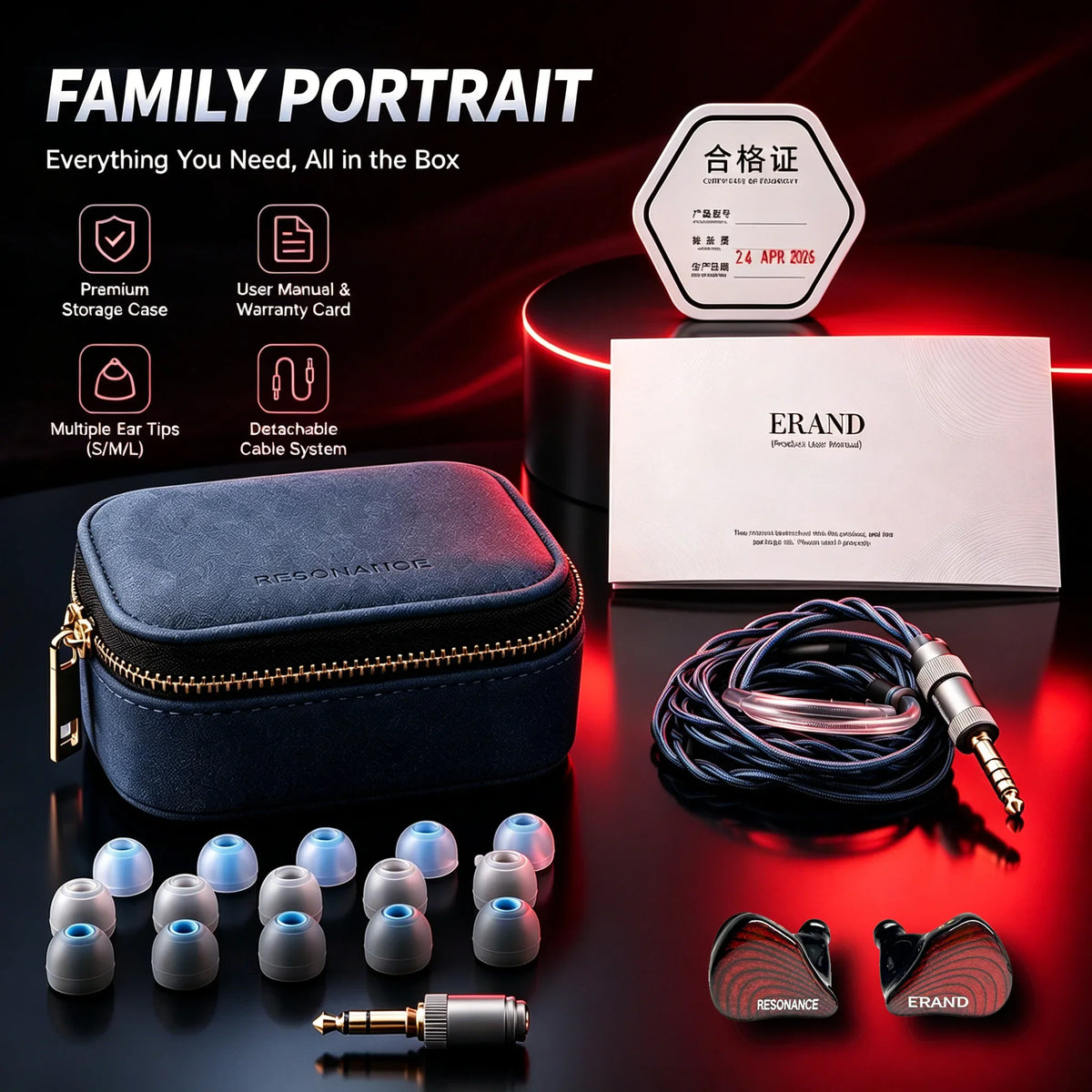 ERAND RESONANCE 5 2DD+2BA+1MP Hybrid IEMs 5-Way Crossover 5-Driver 106dB HIFI In-ear Monitor Earphones 3.5mm+4.4mm
