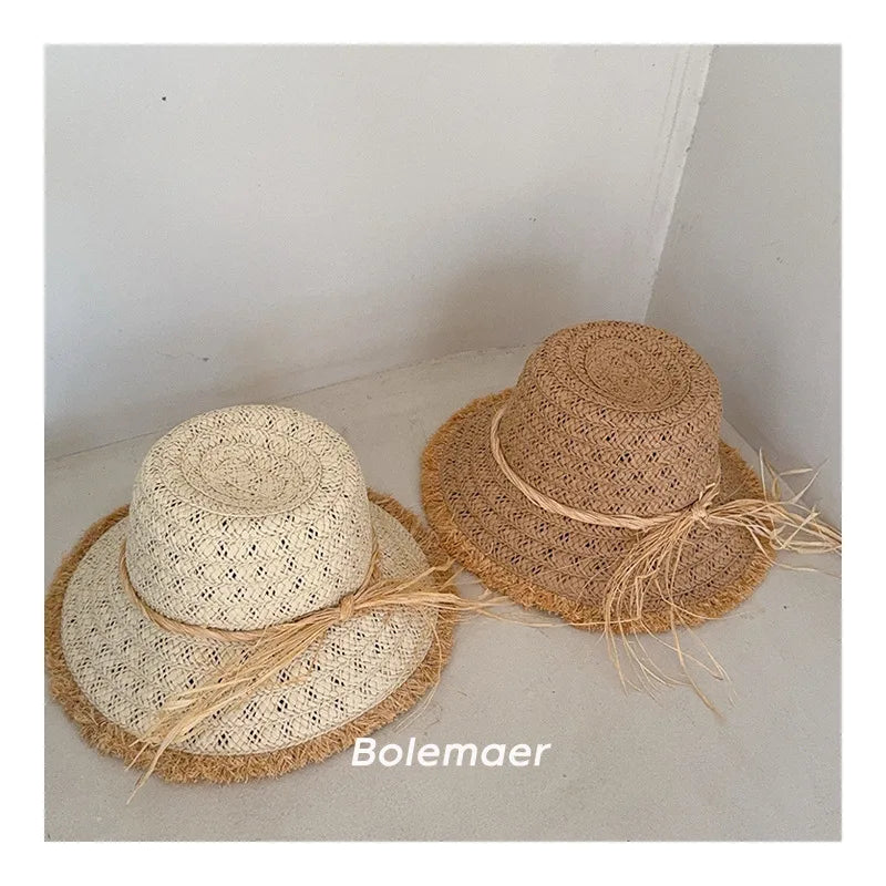 2025 Summer Big Brim Kids Sun Straw Hat Children's Straw Hat Holiday Kids Travel Beach Caps Girls' Vacation Beach Hat