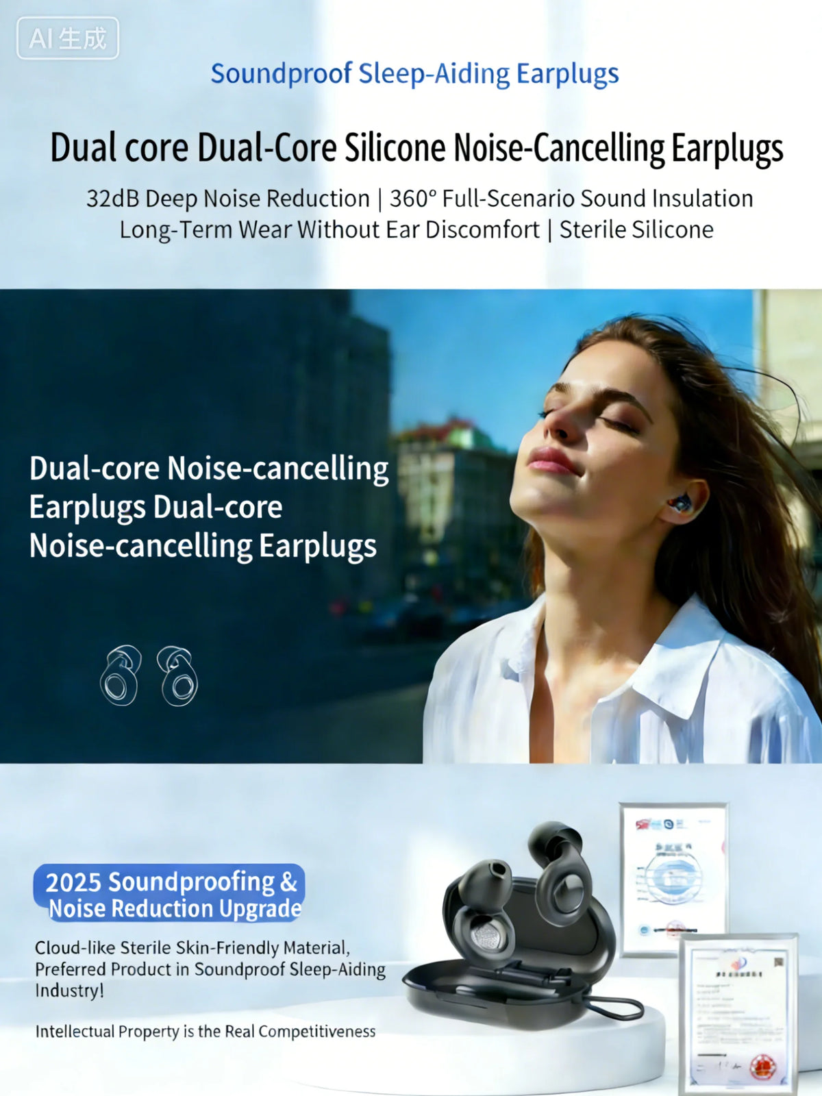 Reusable Silicone Ear Plugs Noise Cancelling Hearing Protection For Sleep Concert Travel Work Study & Relax