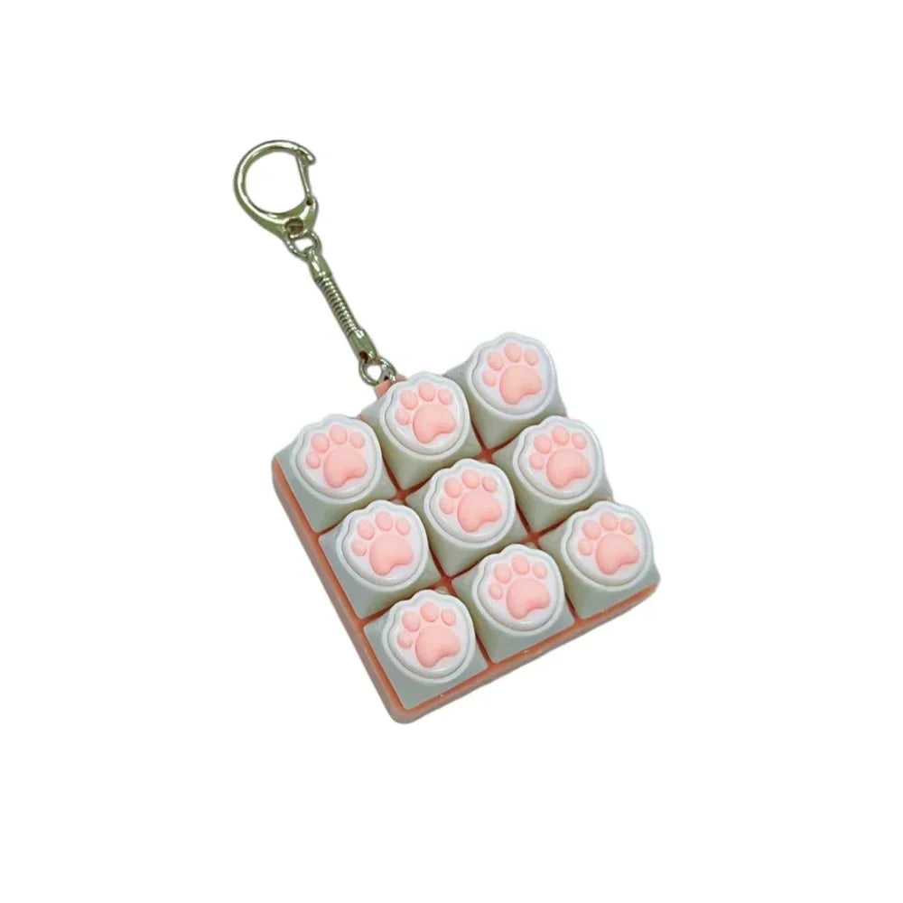 Clicky Keycap Clicker Keychain 9‑Buttons Cat Paw Keyboard Fidget Toys for Adults For Office Work School Stress Relief Anxiety