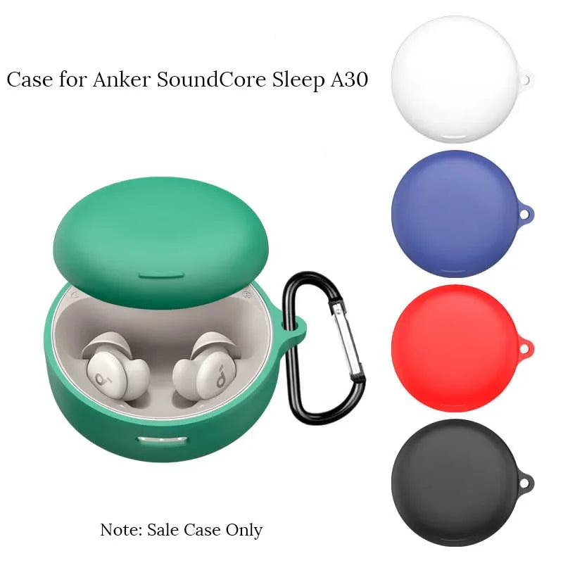 For Anker SoundCore Sleep A30 Wireless Earphones Silicone Case with Carabiner Shockproof Protective Cover Earbuds Accessories