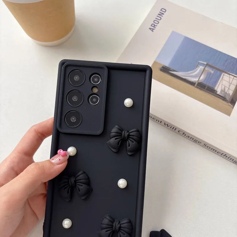 Bow Pearl Chain Rope Phone Case For OPPO A5X A5 Pro A60 4G 5G Reno 14 Pro 14F 8T 8Z 7Z 6Z 5Z 4Z 2Z Realme 14T 14 C71 Rope Cover