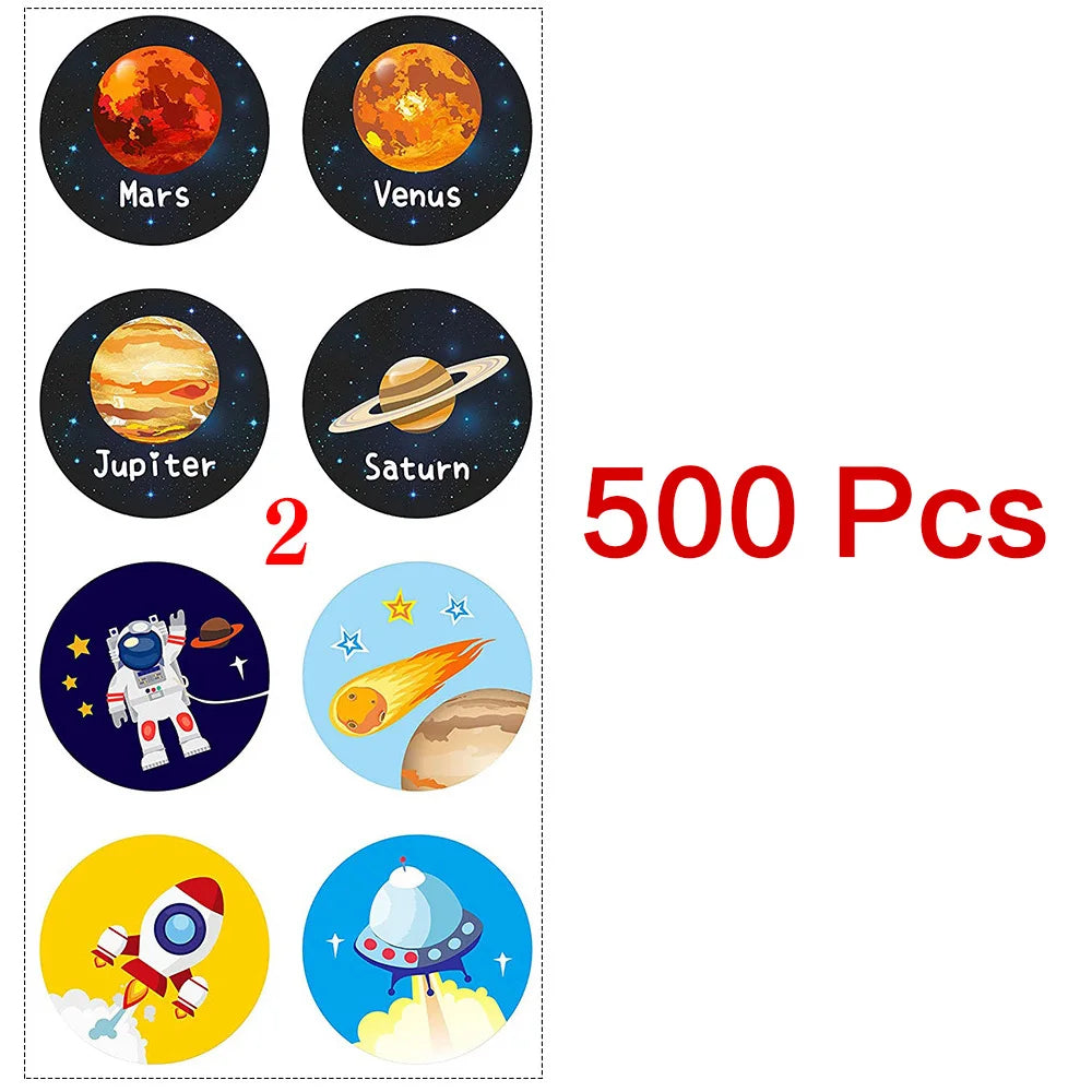 100-500 Pcs 1-1.5inch Stickers Roll Reward Student Enlightenment Label Stationery Seal Lable Space Astronaut Star