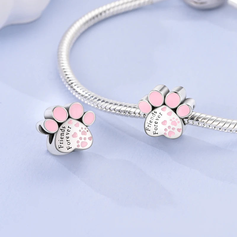 Dog Pet Charms 925 Silver Doggy Paw French Bulldog Bones Beads Fit Original Bracelet DIY Fine Jewelry