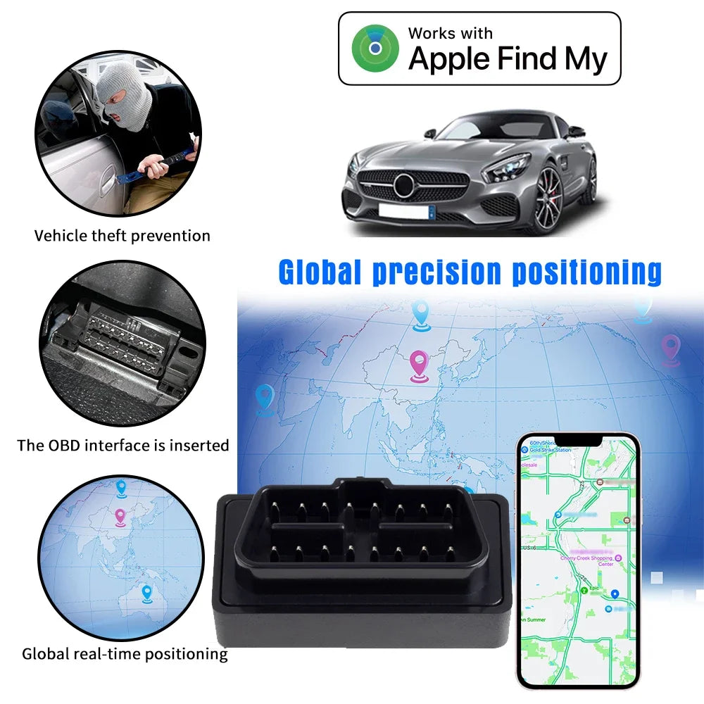 Car OBD Tracker With Find My APP for Apple IOS GPS Locator Vehicle Anti-lost Tracking Device Plug and Play Free App Monitor