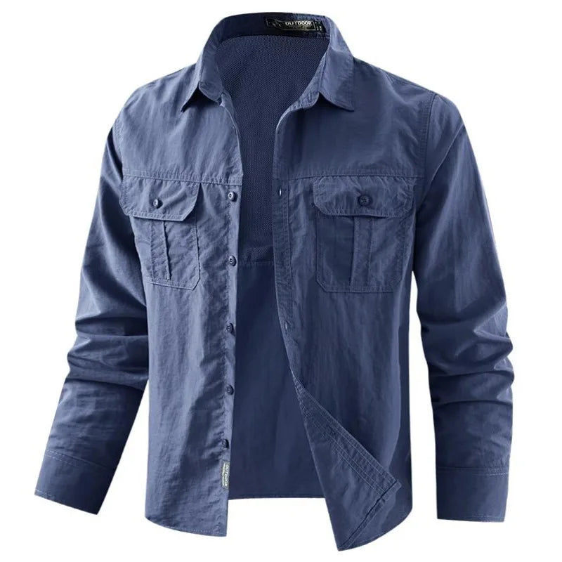 Men Outdoor Thin Breathable Comfortable Cargo Shirts Male Multi Pockets Tooling Shirts New Spring Male Mountaineering Shirts
