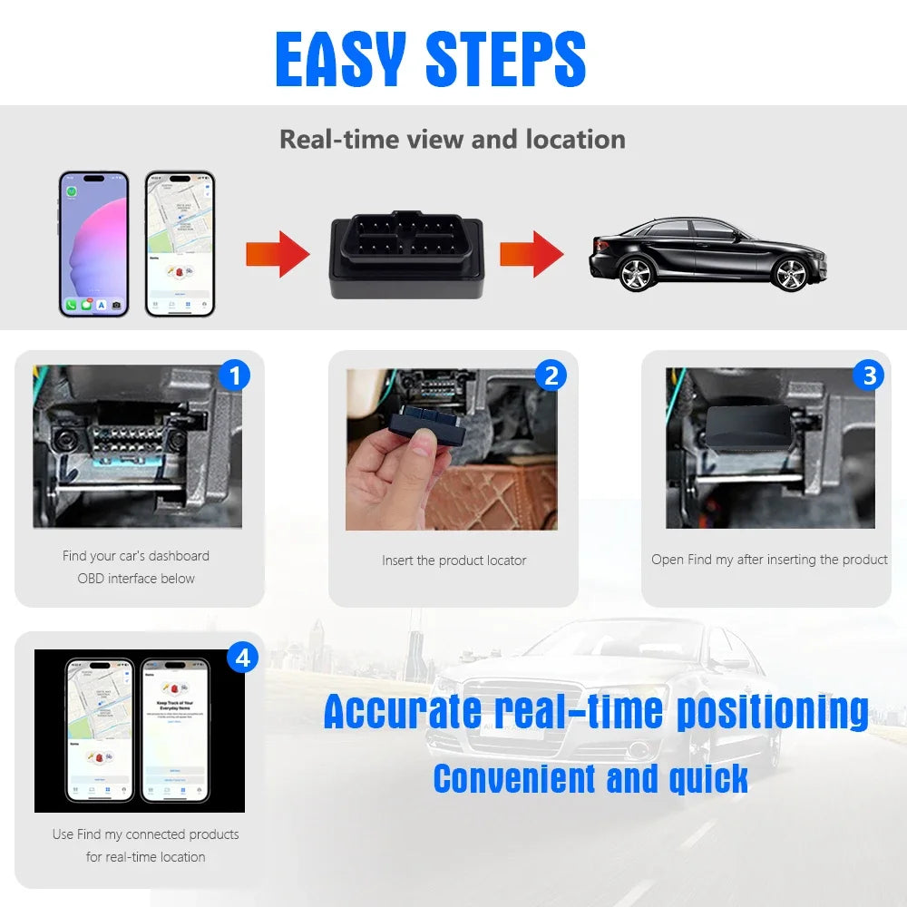 Car OBD Tracker With Find My APP for Apple IOS GPS Locator Vehicle Anti-lost Tracking Device Plug and Play Free App Monitor