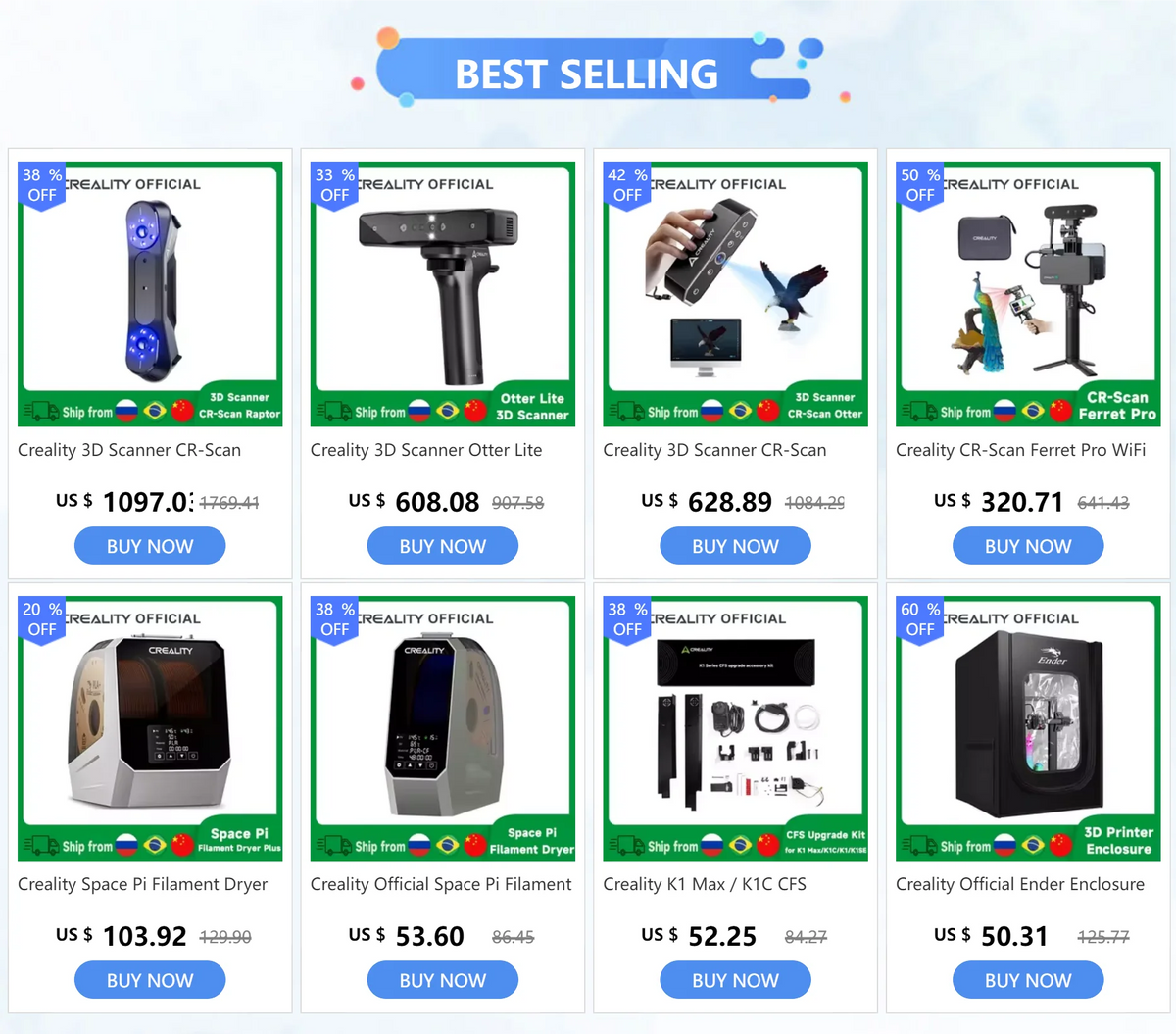 Creality 3D Scanner CR-Scan Raptor Multiple-line Blue NIR 0.02mm Accuracy 60FPS Anti-Shake Tracking Scanning 24Bit Color Scanner