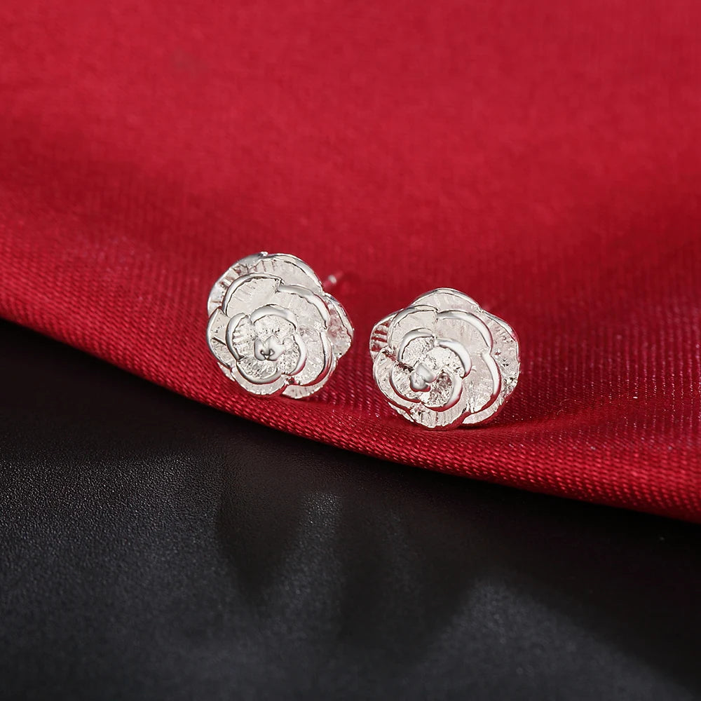 925 Sterling Silver Fine 10MM Elegant Flower Stud Earrings Elegant Woman Fashion Charm Wedding Jewelry Gift Wholesale