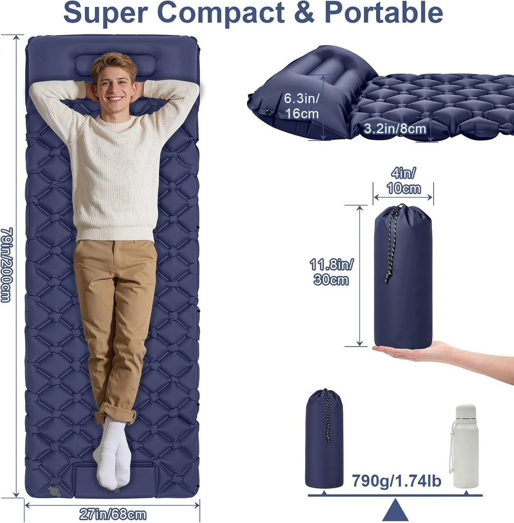 Camping Sleeping Pad, Ultralight Camping Mattress with Pillow Built-in Foot Pump,Self-inflating Sleep Mat