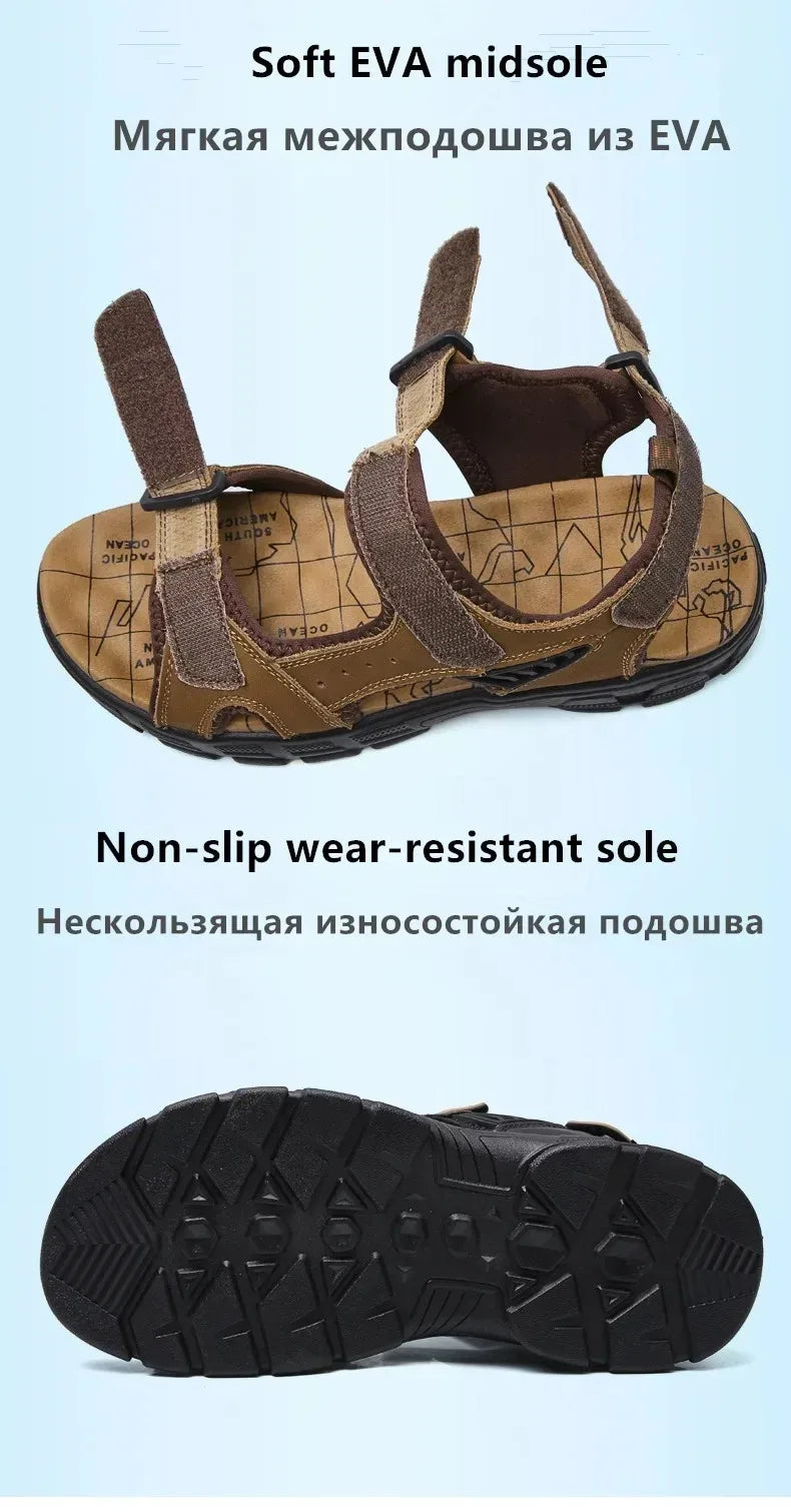 2026 New Genuine Leather Men's Sandals Summer Outdoor Non-slip Hiking Trekking Shoes for Men Beach Slippers Casual Sneakers