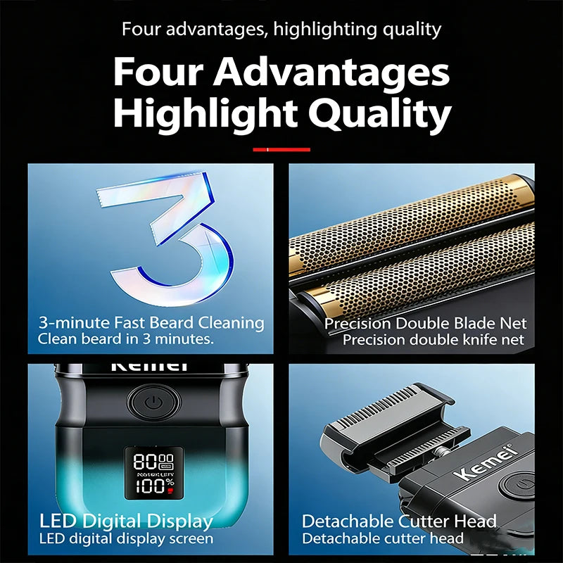 Kemei KM-T420 Electric Beard Shaver LED Digital Display Screen Reciprocating Shaver Electric Men's Shaver