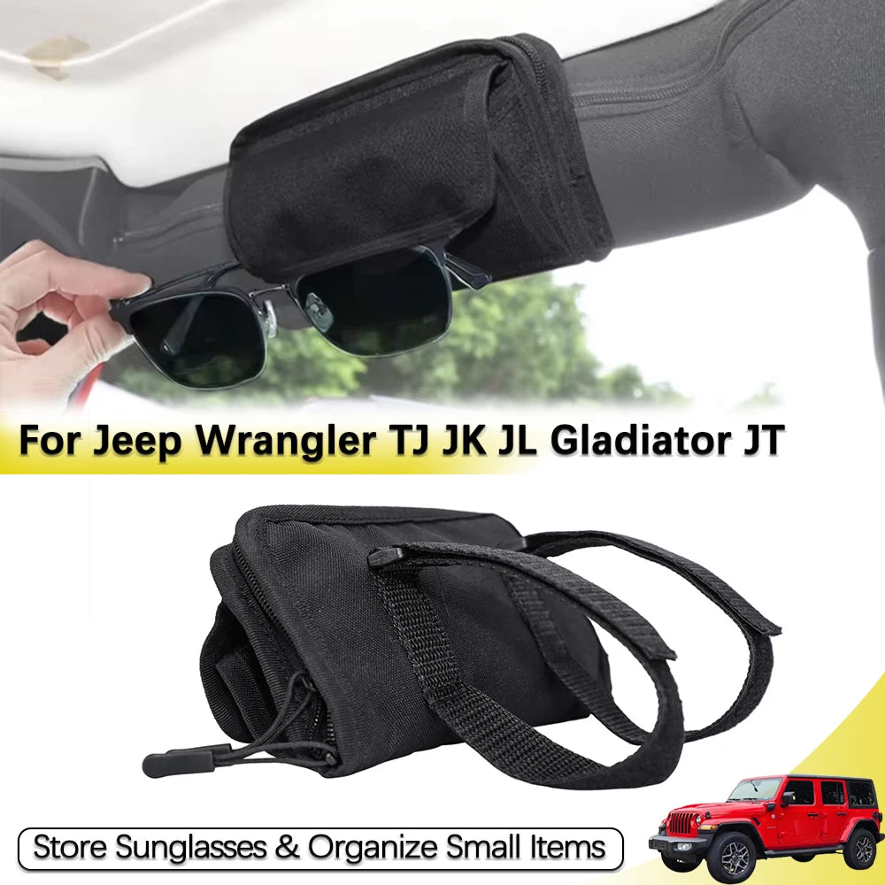 Roll Bar Sunglasses Holder Bag for Jeep Wrangler JL JK JT TJ Sports Sahara Rubicon Unlimited 2007-2026 Storage Accessories