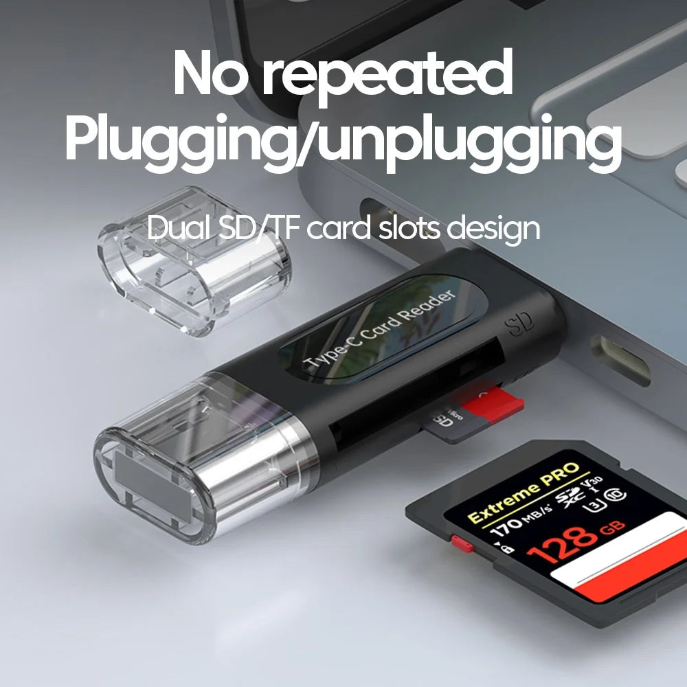 4 in 1 USB Type C Multifunction Card Reader USB 2.0 Stretch SD TF Memory Stick For iPhone 15 16 Laptop PC External Storage Gear