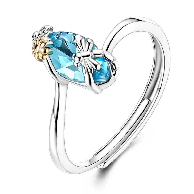 925 Silver Open Ring Sunflower Bee Star Eternal Love Jewelry Women's Wedding Gift