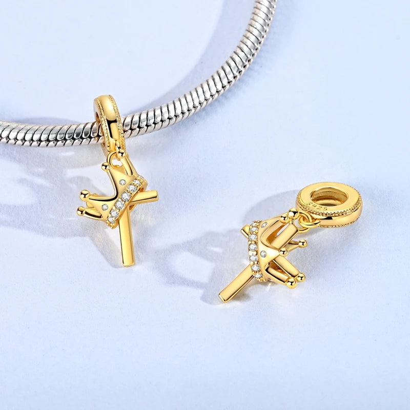 Original 925 Sterling Silver Charm Bead Golden Series Zircon Pendant Fit Original Bracelet Necklace For Women DIY Jewelry Gift