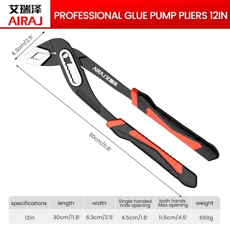 AIRAJ 8/10/12 Inch Multifunctional Adhesive Pump Pliers, Quick Release Water Pipe Pliers, Industrial Grade Electrician Tool