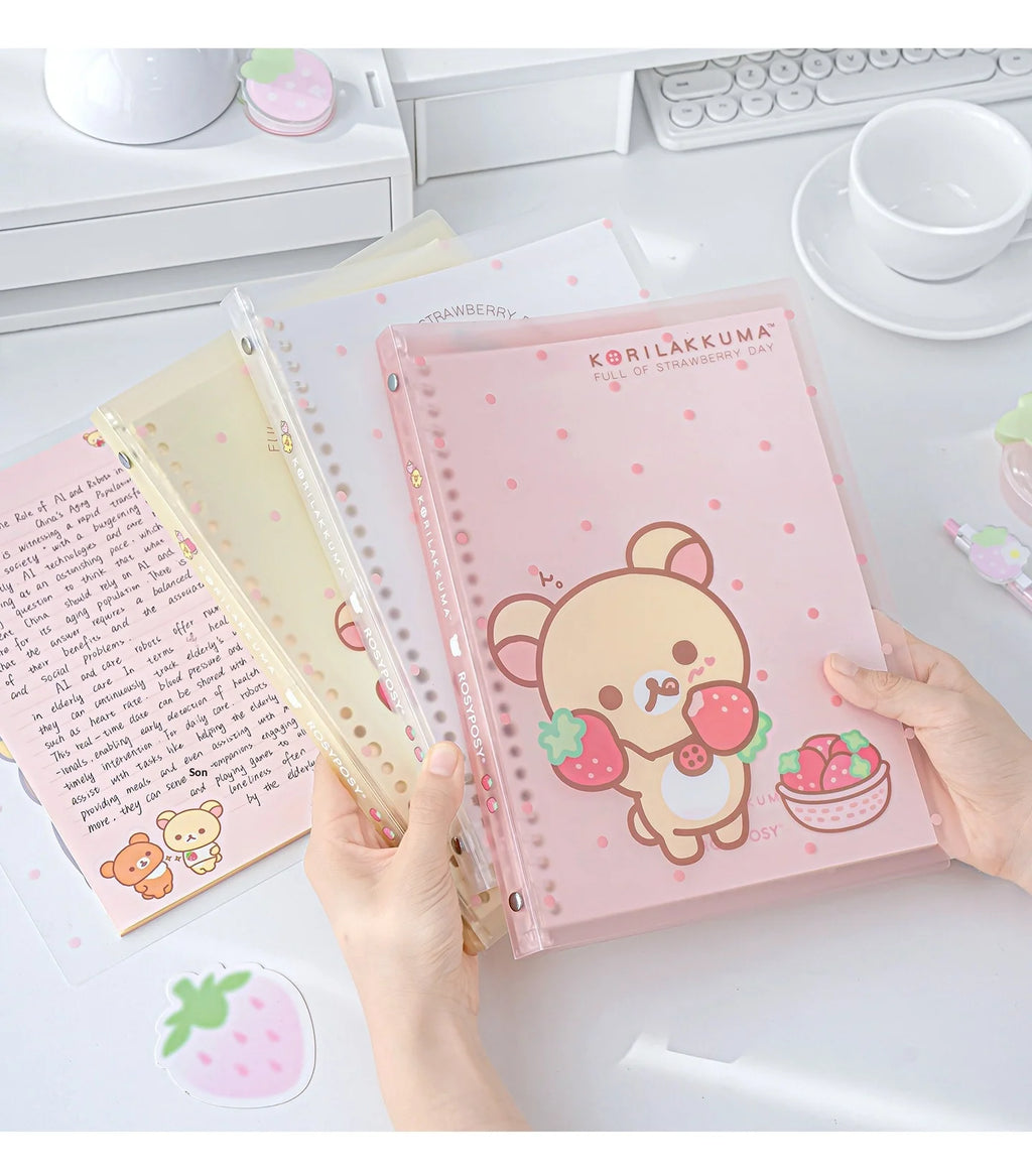 In Stocks RosyPosy Korilakkuma Loose Leaf Notebook Cute Strawberry Pattern B5 Refillable Journal For Study Office Daily Planning