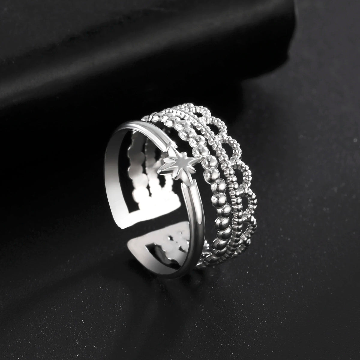 Amaxer For Women Lover's Rings Star Lace Beads Strip Stainless Steel Gold Color Silver Color Engagement Jewelry Party Gift