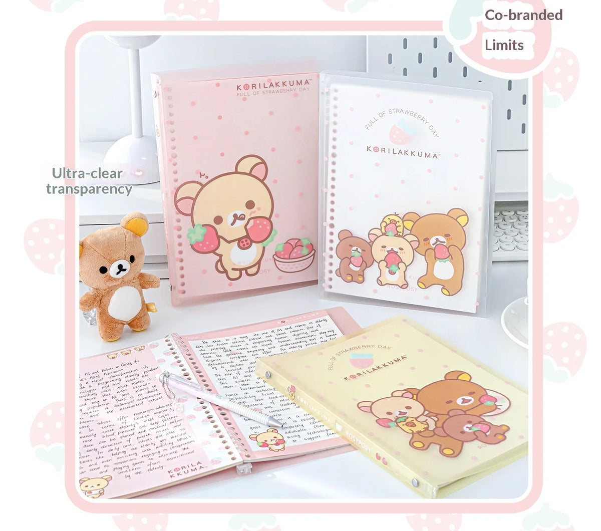 In Stocks RosyPosy Korilakkuma Loose Leaf Notebook Cute Strawberry Pattern B5 Refillable Journal For Study Office Daily Planning