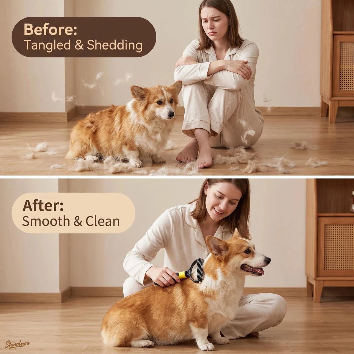 Pet Dematting Comb Double Sided Dog Cat Grooming Brush 2 Sizes 5 Colors Anti Slip Handle Removes Tangles Loose Hair Removal tool