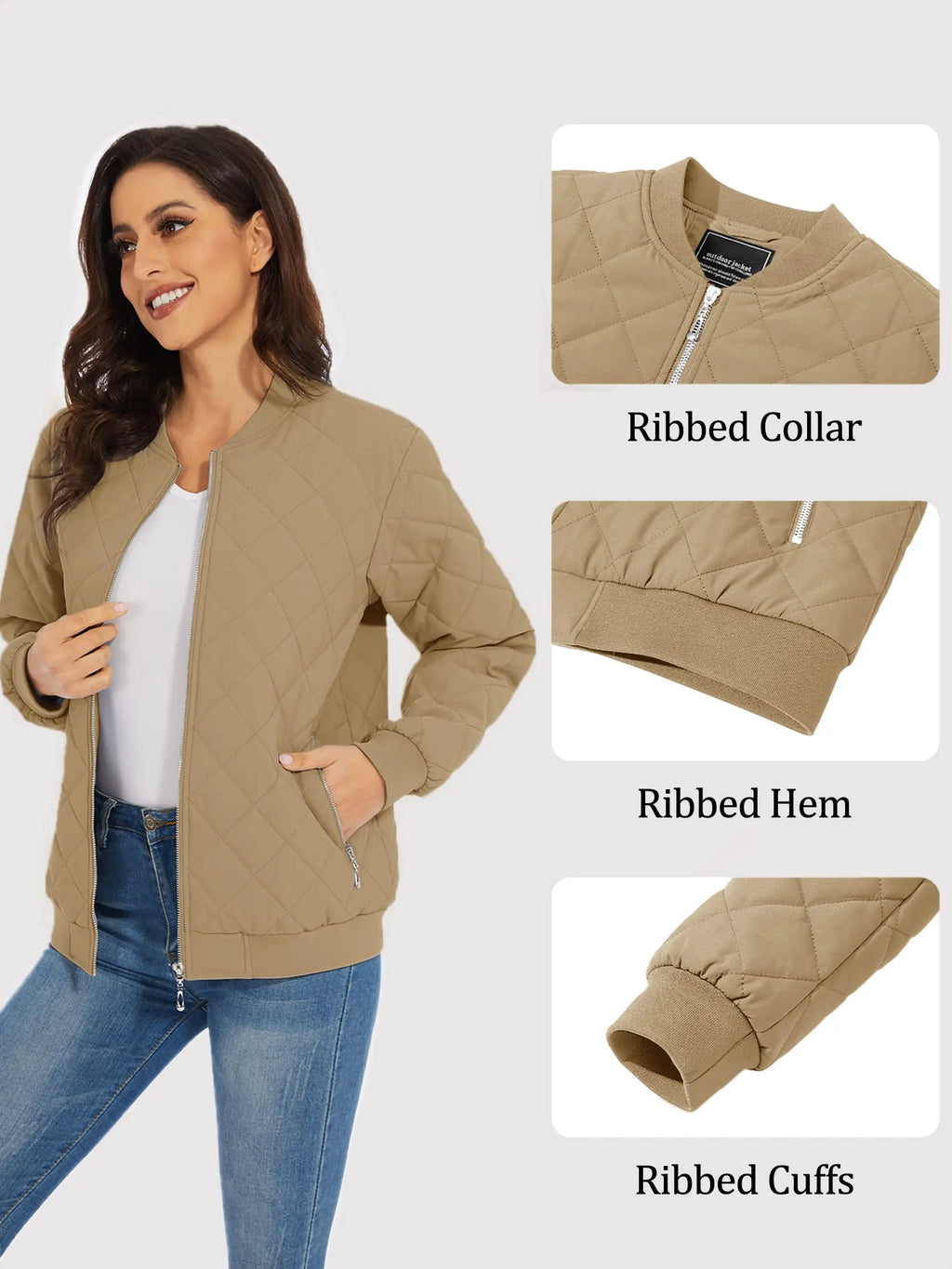 TACVASEN Padded Warm Jackets Womens Fashion Retro Pilot Jacket Diamond Quilted Coats Full Zip Up Pockets Casual Outwear