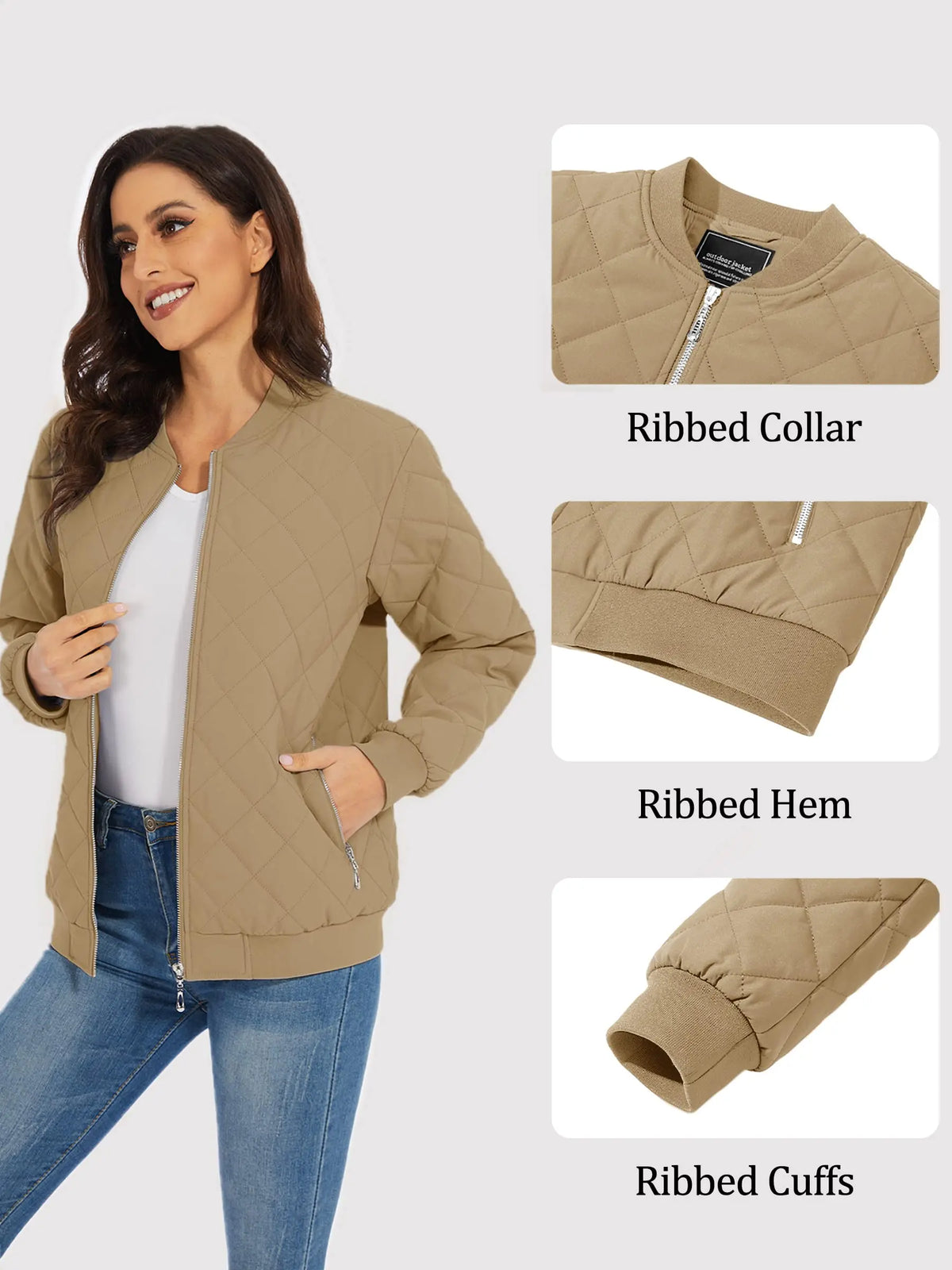TACVASEN Padded Warm Jackets Womens Fashion Retro Pilot Jacket Diamond Quilted Coats Full Zip Up Pockets Casual Outwear