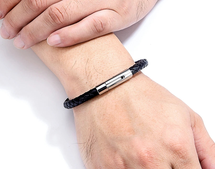 Pulseira de Pele Clássica para Homem TYO 3/4/5/6/8mm 3 Cores Bracelete Moderna com Fecho Magnético Acessórios Artesanais Personalizados Presente por Grosso