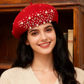 Ladies' Water Diamond Beaded Woolen Autumn and Winter Warm and Fashionable Y2K Beret for Daily Gatherings, Shopping and Outings