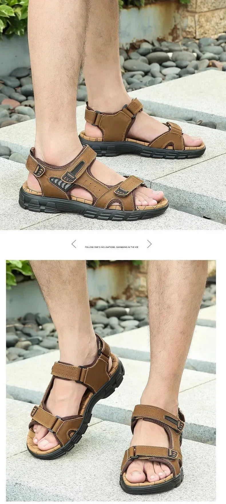 2026 New Genuine Leather Men's Sandals Summer Outdoor Non-slip Hiking Trekking Shoes for Men Beach Slippers Casual Sneakers