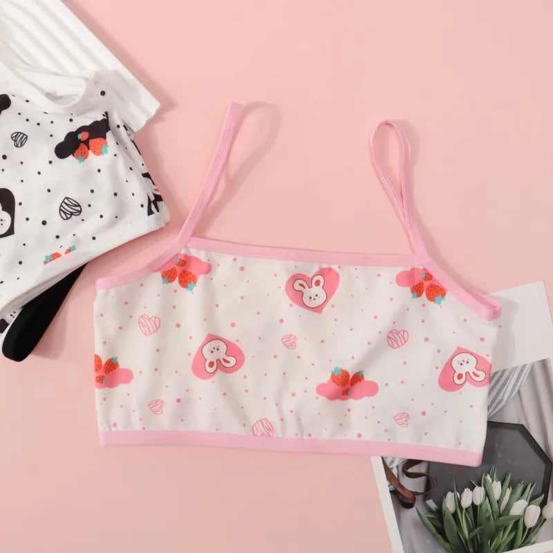 Girls' Camisole Style Bra Girls' Developmental Period Vest Cute Printed Children's Underwear Comfortable Lightweight Breathable