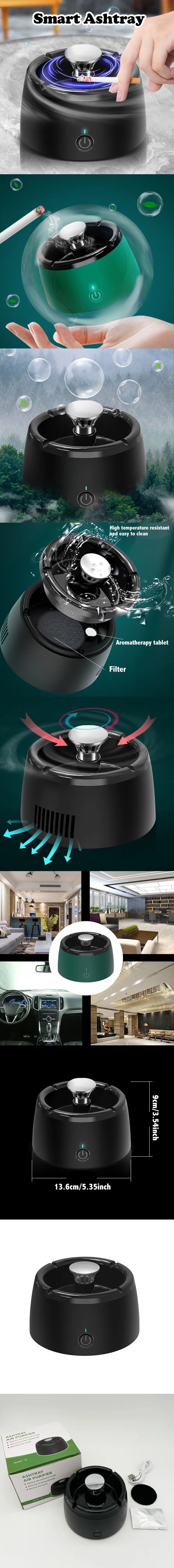 Smart Ashtray with USB Rechargeable Battery, Powerful Motor, Modern Design Ideal for Home, Office, Restaurant Use, Gift