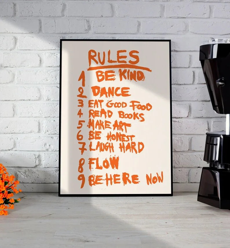 Orange Rule Alphabet Print Canvas Painting Kitchen Gallery Decorative Poster Ideal Gift for Bedroom Frameless Wall Art