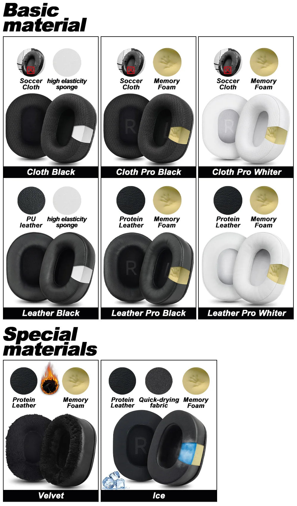 Replacement Foam Ear Pads for MCHOSE V9 S9 PRO, V9 PRO S9 PRO MCHOSE X9 Headphones Memory Foam Earpads Protein Leather