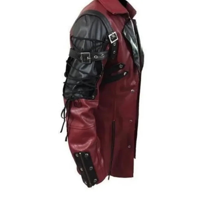 New Steampunk Men's Gothic Trench Coat Leather Jacket Punk Style Biker Jacke Autumn Winter Motocycle Jacket