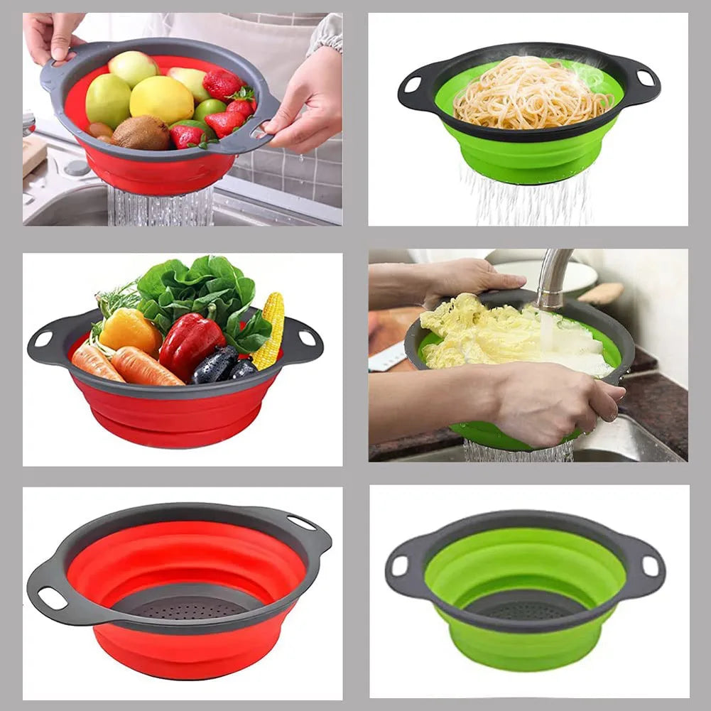 Silicone Folding Drain Basket Fruit Vegetable Washing Basket Foldable Strainer Colander Collapsible Drainer Kitchen Storage Tool
