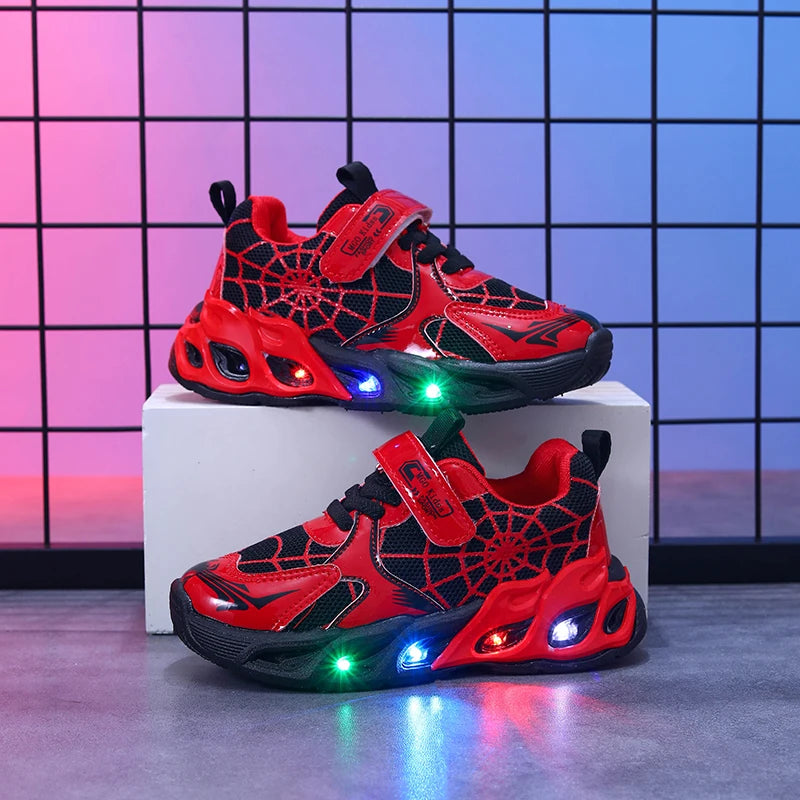 1-9-Year-Old Boys and Girls Breathable Mesh Sneakers in Spring and Autumn, MGO Youngsters LED Luminous Sneakers-Motion-Sensing F