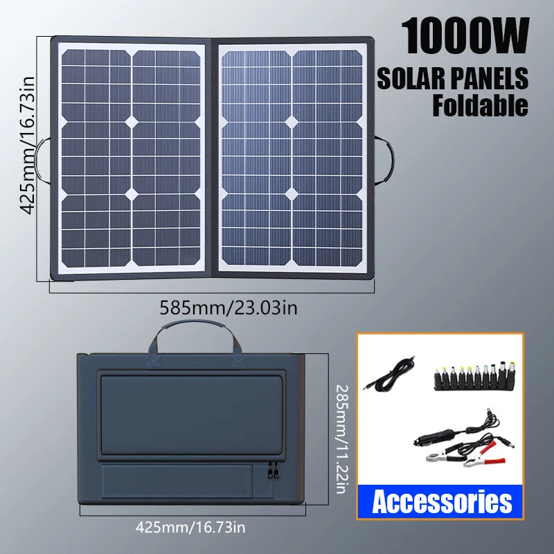 1000W Portable Foldable Solar Panel Kit Complete Solar Power Station 18V Generator Charger for Car Boat Caravan Camping Outdoor