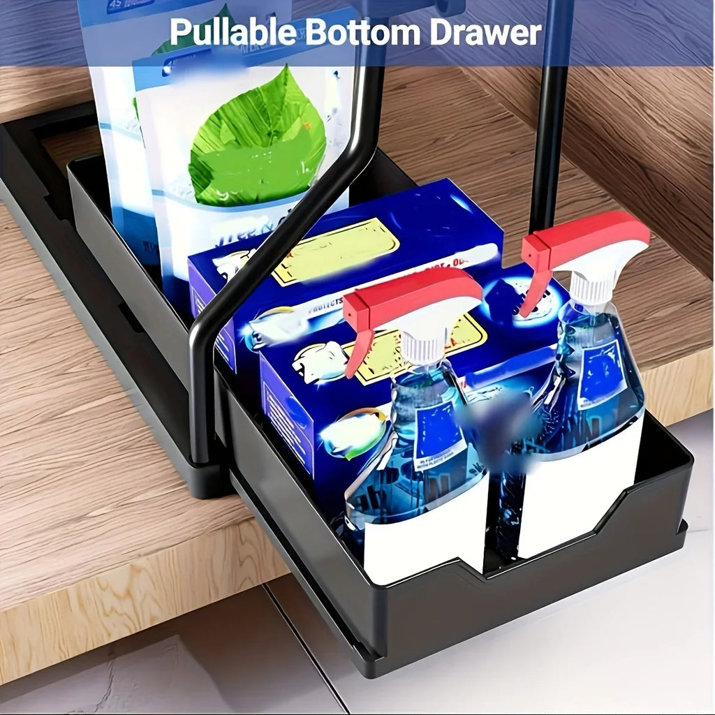 Kitchen lower sink rack Double pull-out countertop finishing rack Bathroom storage rack Kitchen storage rack