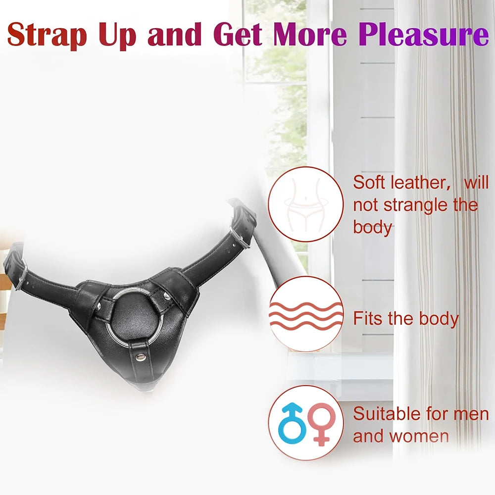 Strap On Dildo Harness Adjustable Waist and Thigh Soft Nylon Vegan Leather Belt with 2 Size Metal O-Rings for Lesbian Gay Couple
